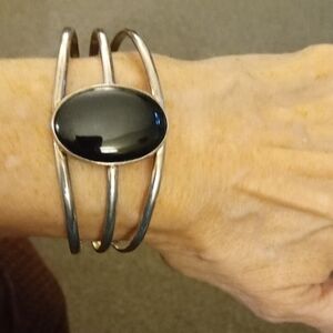 Vintage Sterling and Onyx Cuff Bracelet